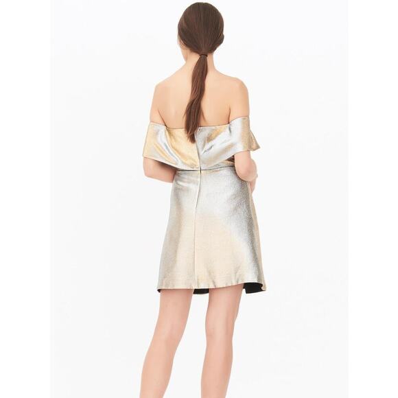 Sandro Metallic Off-the-Shoulder A-line Mini Dress - Gold - Picture 3 of 13